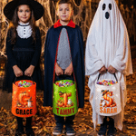 Personalized Cute Ghost Witch Hat Pumpkin Initial LED Light Bucket Bag with Name Halloween Trick or Treat Activity Gift for Boys Girls