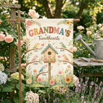 Personlig hjärtformad, färgglad fågelholk med blommönster – trädgårdsflagga med 1–12 namn – trädgårdsdekoration till födelsedag och årsdag för mamma och mormor