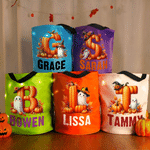 Personalized Cute Ghost Witch Hat Pumpkin Initial LED Light Bucket Bag with Name Halloween Trick or Treat Activity Gift for Boys Girls