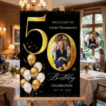 Personalised Golden Balloon Milestone Birthday Party Welcome Sign Canvas Print with Name and Photo Ship from USA Birthday Gift for Family