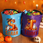Personalized Cute Ghost Witch Hat Pumpkin Initial LED Light Bucket Bag with Name Halloween Trick or Treat Activity Gift for Boys Girls