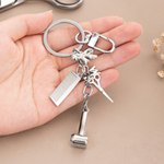 Personalized Scissor Comb Hair Dryer Bow Keychain with Initial Birthday Barber Shop Opening Gift for Barbers Hair Stylists