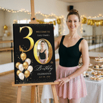 Personalised Golden Balloon Milestone Birthday Party Welcome Sign Canvas Print with Name and Photo Ship from USA Birthday Gift for Family
