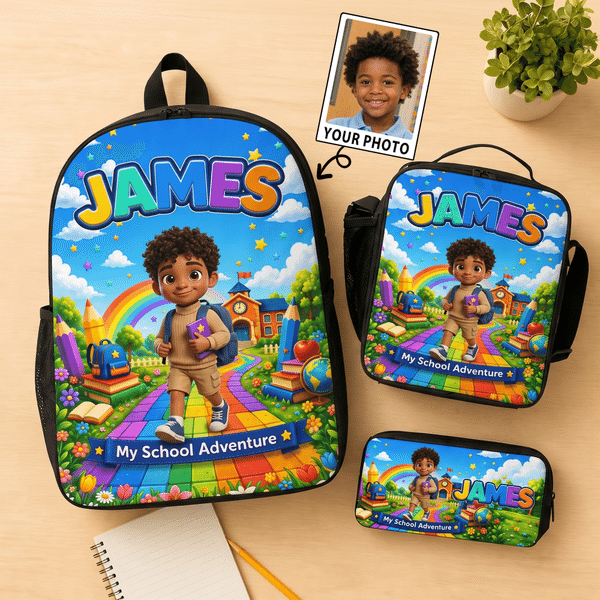 Personalized Pixar 3D Animated Style Photo Cartoon Character Backpack Lunch Bag Pencil Case Set with Name Back to School Birthday Gift for Kids
