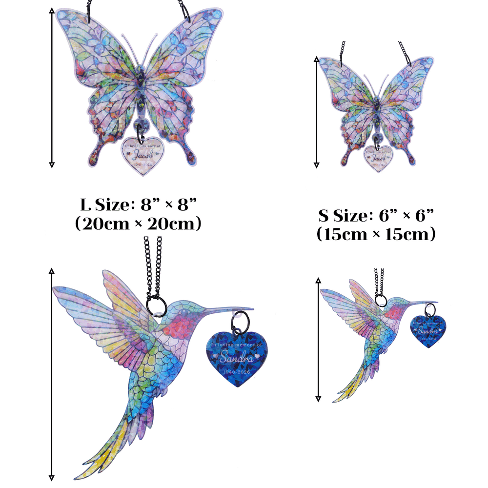 Ornamento in acrilico personalizzato “In Loving Memory” con colibrì, farfalla e decorazioni scintillanti, con nome e anno – Oggetto decorativo per la casa, regalo commemorativo per familiari e amici 8