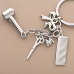 Personalized Scissor Comb Hair Dryer Bow Keychain with Initial Birthday Barber Shop Opening Gift for Barbers Hair Stylists