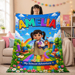 Personalised Rainbow Cartoon Character Photo  Soft Throw Blanket with Name Home Decor Back to School Birthday Gift for Kids Students
