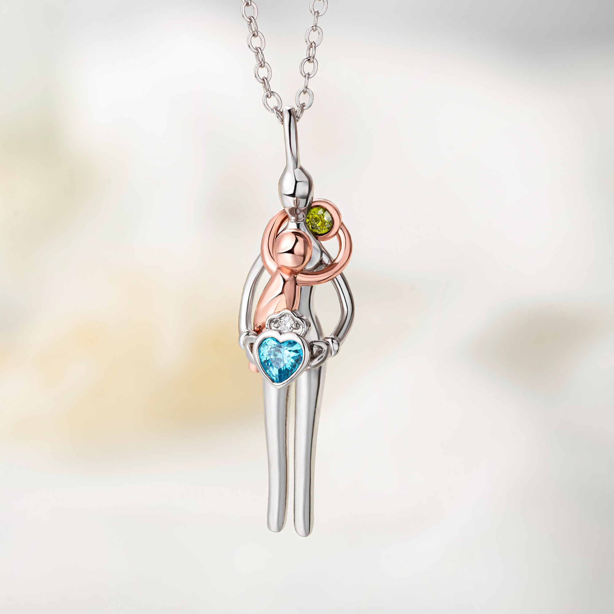 Personalisierte, zierliche Eltern-Kind-Halskette mit Geburtssteinen – Familienschmuck, Muttertags- und Geburtstagsgeschenk für Mama und Oma