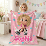 Personalized Cartoon Kid Character Fantasy Unicorn Multicolor Soft Throw Blanket with Name Home Decor Baby Shower Birthday Gift for Kids