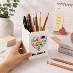 Personalised Cute Book Heart School Theme Building Blocks Brick Pen Holder with Name Desk Decor Back to School Birthday Gift for Kid Student Teacher