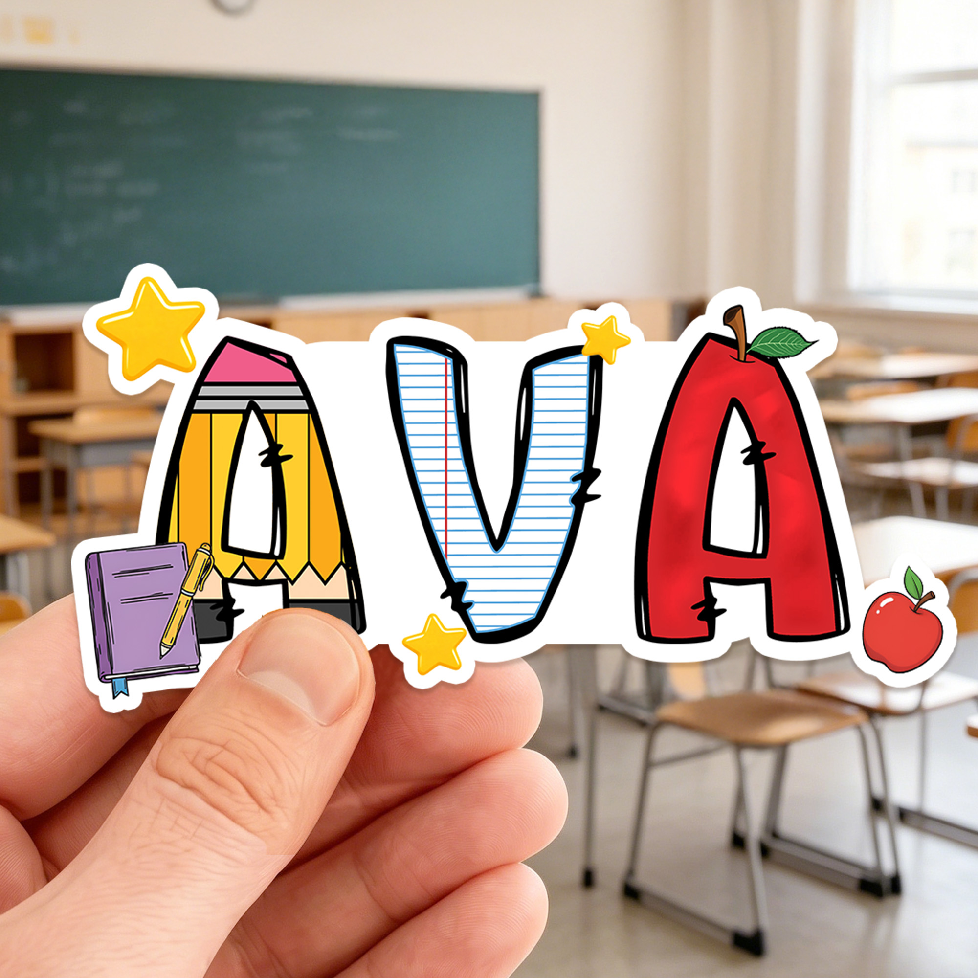 Personalisierte „Star Book“-Aufkleberbögen im Apple-Schul-Design mit Namen, 2er-Set – Geschenk zum Schulanfang oder Geburtstag für Kinder und Schüler