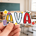 Personalised Star Book Apple School Themed Sticker Sheets with Name Set of 2 Back to School Birthday Gift for Kids Students