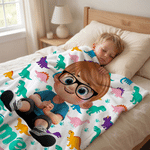 Personalized Cartoon Kid Character Fantasy Unicorn Multicolor Soft Throw Blanket with Name Home Decor Baby Shower Birthday Gift for Kids
