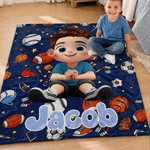 Personalized Cartoon Kid Character Fantasy Unicorn Multicolor Soft Throw Blanket with Name Home Decor Baby Shower Birthday Gift for Kids