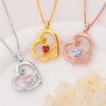Collar con colgante personalizado de corazón de rosas y piedra natal, con nombre. Joya delicada, ideal como regalo de cumpleaños o aniversario para mujeres y niñas