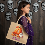 Personalised Cartoon Pumpkin Ghost Large Capacity Tote Bag with Name and Initial Halloween Party Gift for Family Kid