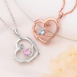 Collar con colgante personalizado de corazón de rosas y piedra natal, con nombre. Joya delicada, ideal como regalo de cumpleaños o aniversario para mujeres y niñas