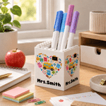 Personalised Cute Book Heart School Theme Building Blocks Brick Pen Holder with Name Desk Decor Back to School Birthday Gift for Kid Student Teacher