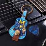 Spersonalizowany, przenośny uchwyt na kostki do gitary z motywem „Rock on” w stylu graffiti, wykonany ze skóry PU z inicjałami – idealny na co dzień, na urodziny dla muzyka lub gitarzysty