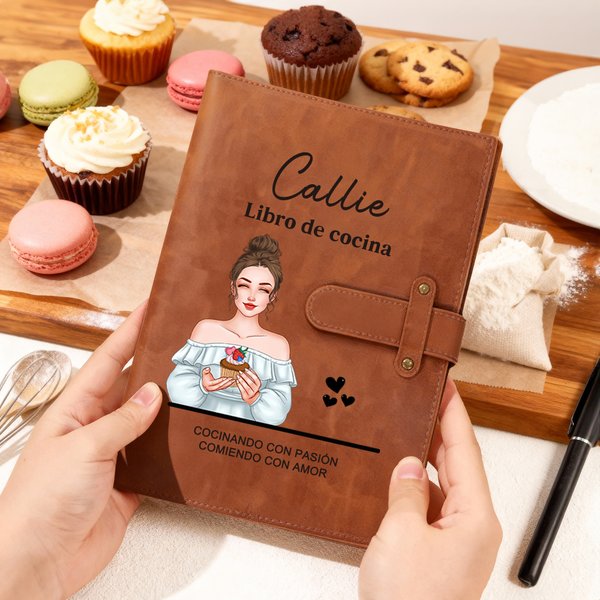 Funda para cuaderno A5 de cuero PU personalizada con personaje y nombre regalo de cumpleaños y navidad para amantes de la cocina y chefs