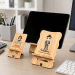 Personalised Cartoon Office Character Wooden Phone Holder with Name Office Daily Use Birthday Gift for Colleague Office Worker