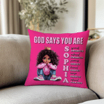 Personalized Cartoon Black Girl Bible Verse Name Soft Throw Pillow Cover Home Decor Religious Birthday Gift for Girls