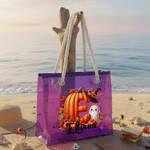 Personalised Halloween Ghost Pumpkin Holographic Transparent Tote Bag with Name Trick or Treat Party Accessories Halloween Gift for Kids