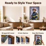 Lámina en lienzo enmarcada personalizada con foto de un bombero al estilo de pintura al óleo, con nombre, para decorar el hogar. Envío desde EE. UU. Regalo de cumpleaños para un familiar bombero.