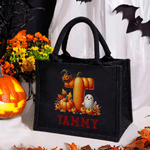 Personalised Cartoon Pumpkin Ghost Large Capacity Tote Bag with Name and Initial Halloween Party Gift for Family Kid
