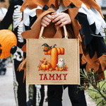 Personalised Cartoon Pumpkin Ghost Large Capacity Tote Bag with Name and Initial Halloween Party Gift for Family Kid