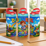 Personalised 3D Pixar Style Cartoon Character 12 oz Insulated Water Bottle with Name Back to School Birthday Gift for Kids Boys