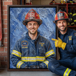 Lámina en lienzo enmarcada personalizada con foto de un bombero al estilo de pintura al óleo, con nombre, para decorar el hogar. Envío desde EE. UU. Regalo de cumpleaños para un familiar bombero.