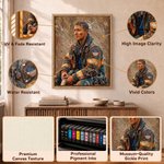 Lámina en lienzo enmarcada personalizada con foto de un bombero al estilo de pintura al óleo, con nombre, para decorar el hogar. Envío desde EE. UU. Regalo de cumpleaños para un familiar bombero.