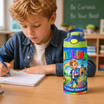 Personalised 3D Pixar Style Cartoon Character 12 oz Insulated Water Bottle with Name Back to School Birthday Gift for Kids Boys