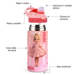 Borraccia termica personalizzata, trasparente con manico, cannuccia, personaggio animato e nome - Regalo per ritorno a scuola per bambini
