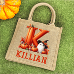 Personalised Cartoon Pumpkin Ghost Large Capacity Tote Bag with Name and Initial Halloween Party Gift for Family Kid