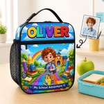 Personalised 3D Pixar Style Cartoon Character Insulated Lunch Bag with Name Daily Use Back to School Birthday Gift for Kids Students