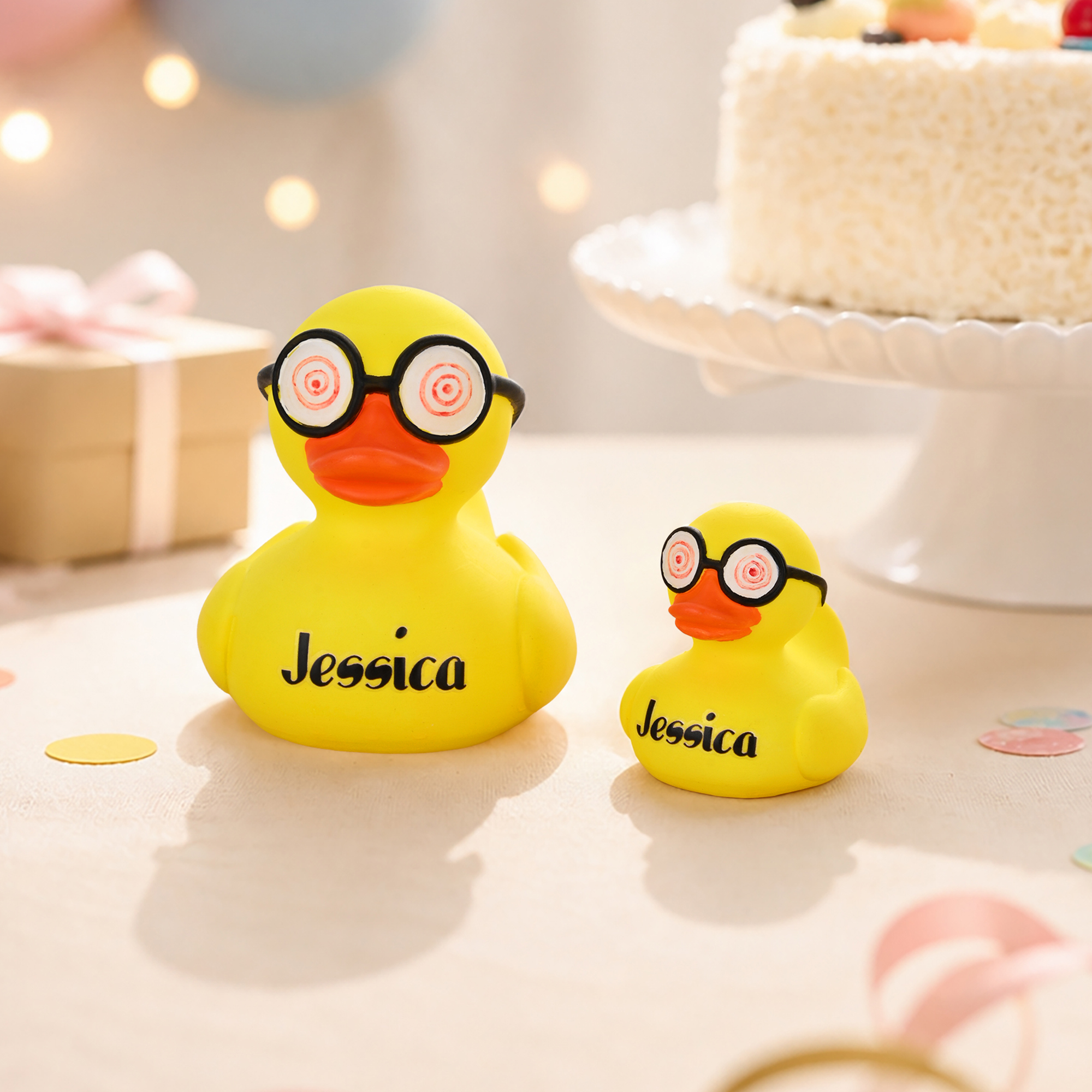 Personalisierte, lustige und niedliche gelbe Ente aus Kunstharz mit Namen – Schreibtischdekoration, Party-, Geburtstags- und Kindertagsgeschenk für Kinder und beste Freunde