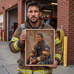 Lámina en lienzo enmarcada personalizada con foto de un bombero al estilo de pintura al óleo, con nombre, para decorar el hogar. Envío desde EE. UU. Regalo de cumpleaños para un familiar bombero.