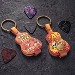 Spersonalizowany, przenośny uchwyt na kostki do gitary z motywem „Rock on” w stylu graffiti, wykonany ze skóry PU z inicjałami – idealny na co dzień, na urodziny dla muzyka lub gitarzysty