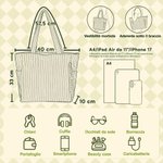 Borsa tote in velluto a coste personalizzata con nome, fiore di nascita ad effetto maglia, capiente - Regalo di compleanno e viaggio per amiche