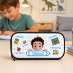 Personalized I Am Kind Brave Smart Cartoon Boy Girl Grid Pencil Case Pouch with Name Back to School Affirmation Gift for Kids