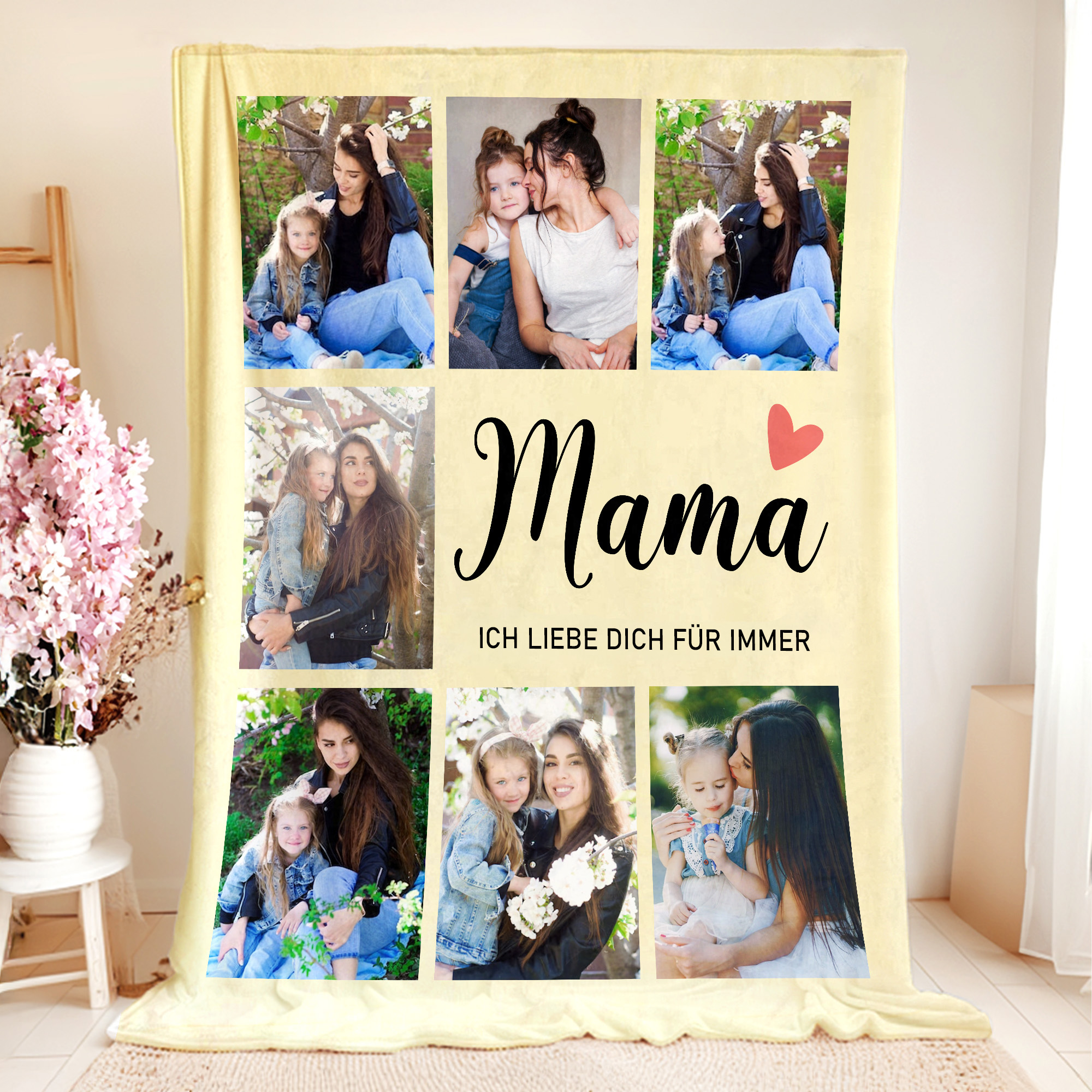 Personalisierte Foto Kuscheldecke | mit Text und 7 Fotos | Muttertag Geburtstag Geschenk für Familie Freunde
