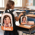 Personalized Colourful Fashion Cartoon Character Backpack Lunch Box Pencil Case Set with Name Back to School Birthday Gift for Kids Boys Girls