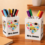 Personalised Cute Book Heart School Theme Building Blocks Brick Pen Holder with Name Desk Decor Back to School Birthday Gift for Kid Student Teacher
