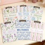 Personalised Vintage Watercolour Flowers Portable Clipboard with Title & Surname Teacher's Day Appreciation Birthday Gift for Teachers