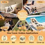 Personalized Cartoon Soccer Player Photo Quick Dry Oversized Beach Towel with Name Summer Vacation Beach Party Birthday Gift for Soccer Player Lover