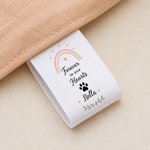 Personalized Rainbow Heart Paw Print 50 Pcs Cotton Sewing Labels with Name Birthday Gift for Knitting DIY Craft Lovers Pet Lovers