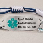 Personalised Adjustable Rope Medical Alert ID Bracelet with Birthstone and Text Emergency Allergy Gift for Men Women
