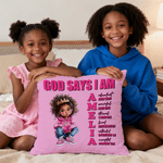 Personalized Cartoon Black Girl Bible Verse Name Soft Throw Pillow Cover Home Decor Religious Birthday Gift for Girls